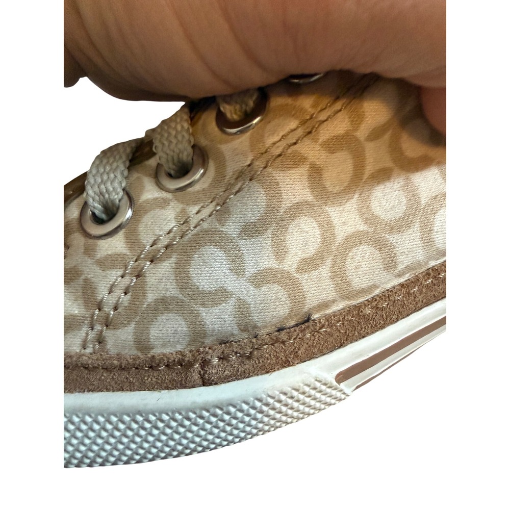 Pre- Loved Coach Edith Signature Canvas Sneakers Tan Brown Logo Women's Size 8M - Picture 11 of 16